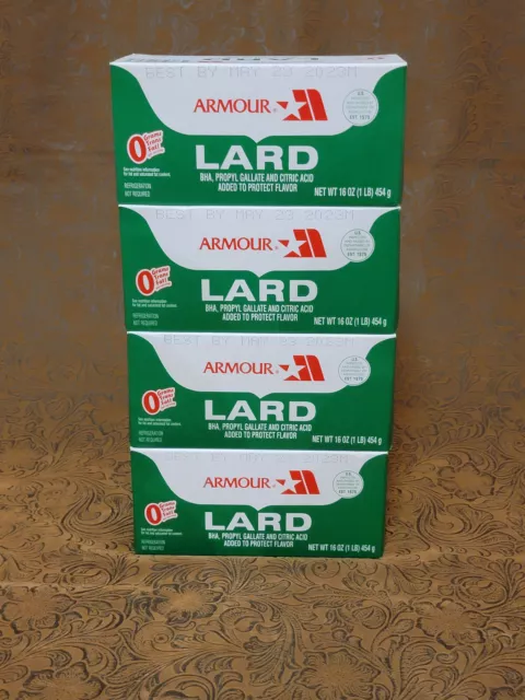 4 cartons Armour LARD 1lb each =4lb Bulk No Refrigeration Required - Fresh! Զ