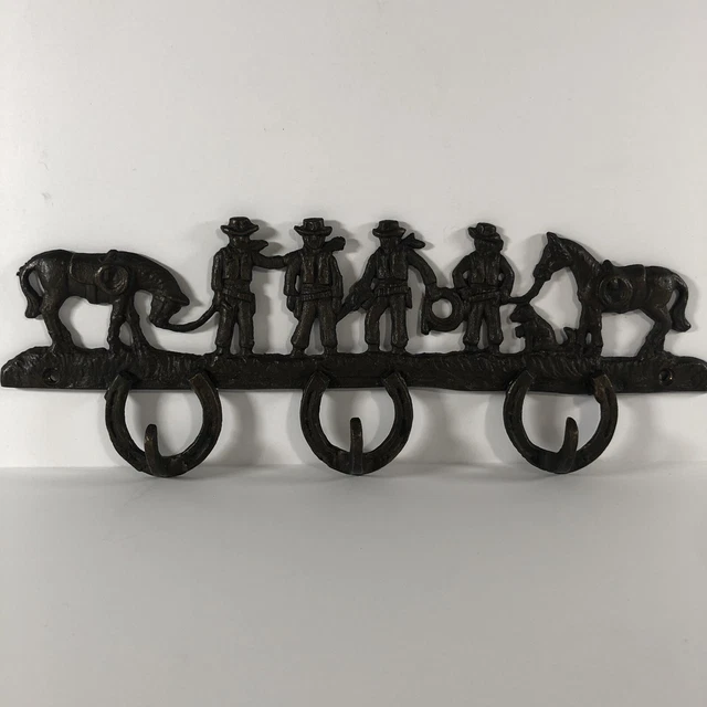 COWBOY Horseshoe Hook Towel Coat Hanger Hat Tack Rack Western Horses 3 Hook