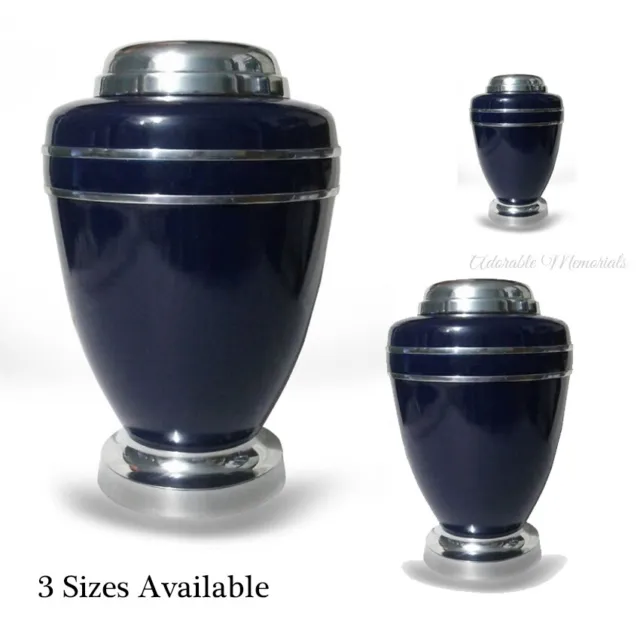 Navy Blue Cremation Ash Urn, Silver Band Deco, Screw Cap Ashes Pot Mini Keepsake