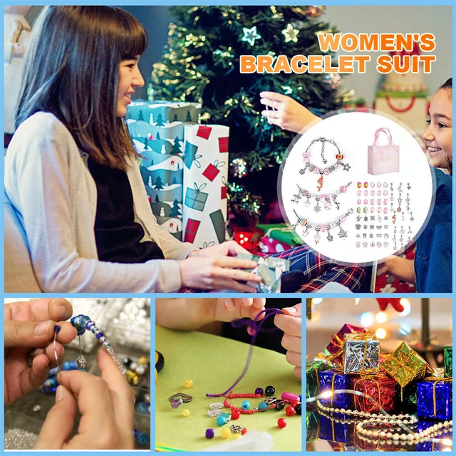 DIY Charm Bracelet Beads Jewelry Making Kit Arts Crafts for Kids Girl (Pink) FS2