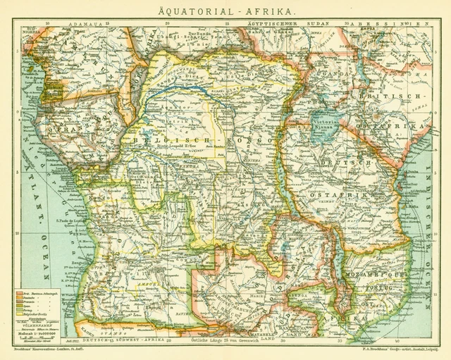 Landkarte anno 1912 - Kolonien - Deutsch-Ostafrika DOA Kamerun - Rhodesien Kongo