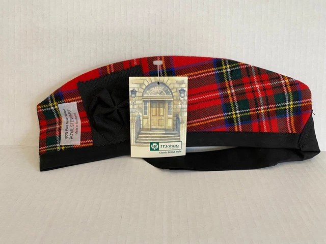 Maban Glengarry Piper Hat Royal Stewart Made Scotland 100% Wool NWT SHIPS FREE