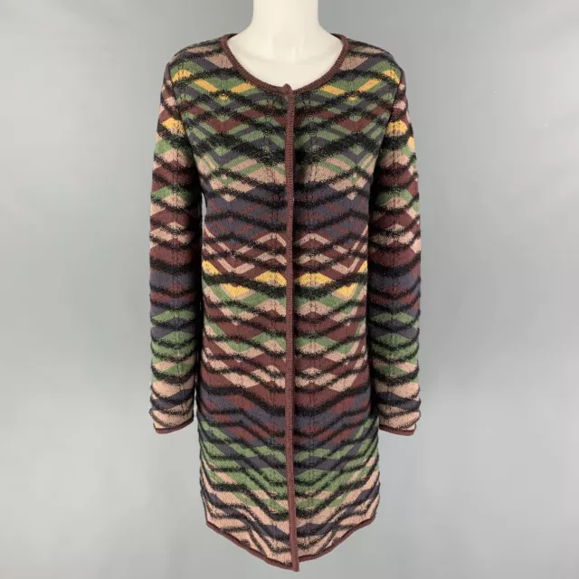 M MISSONI Size 6 Multi-Color Wool Knitted Snaps Coat
