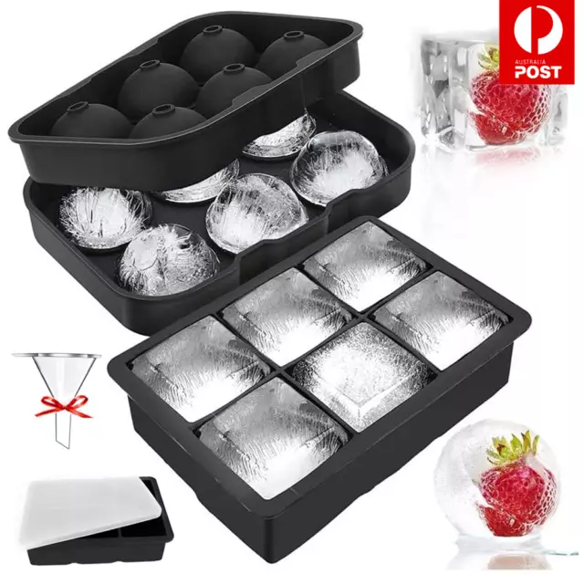 -2pcs 6 Ball Maker Whiskey Mould Big Mold Sphere Round Silicone Ice Cube Tray