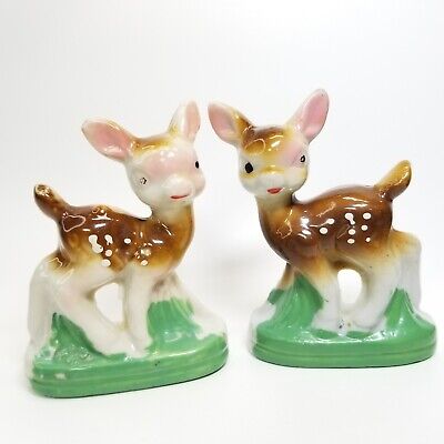 Fawn Deer Figurines Pair Cute Porcelain Ceramic Japan Vintage