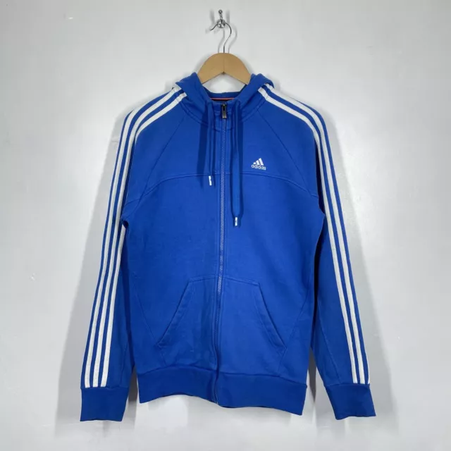 Felpa con cappuccio Adidas uomo piccola blu cerniera prestazioni essenziali giacca da pista a righe