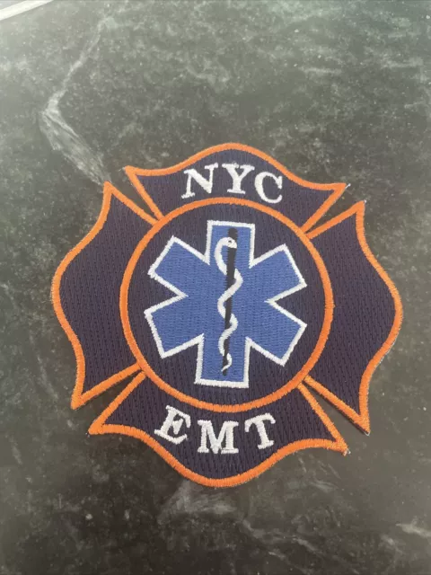 NYC New York NY EMT EMS 4” Rescue Fire Dept Patch Rare Blue Orange Iron On