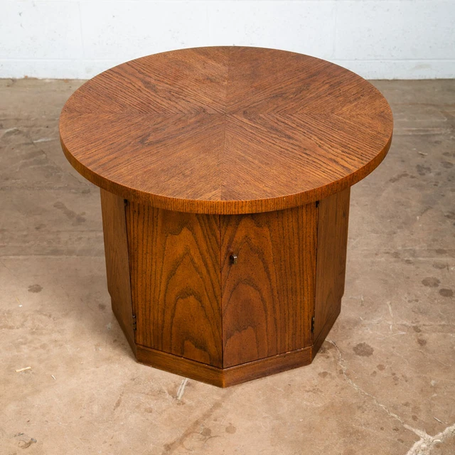 Mid Century Modern End Table Side Round Lane Hexagon Cabinet Storage Danish Oak Mid Century Modern End Table Side Round Lane Hexagon Cabinet Storage Danish Oak