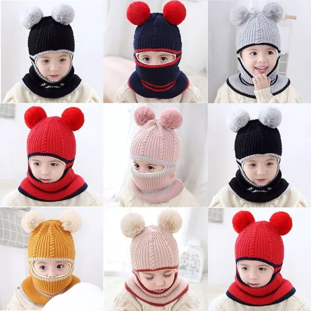 Enfants hiver bonnets tricotés oreilles bouchons chauds écharpe ensemble bébé capot doux