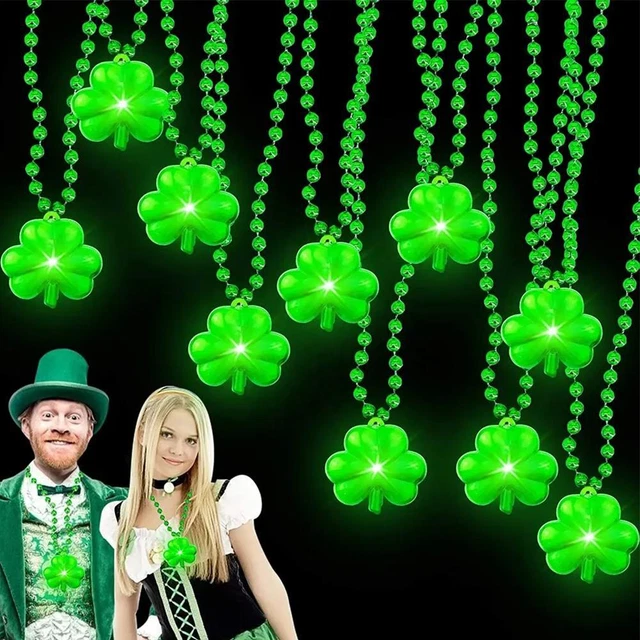 Green Light up Shamrocks Necklaces Led Green Shamrock Beads Necklace L2P9