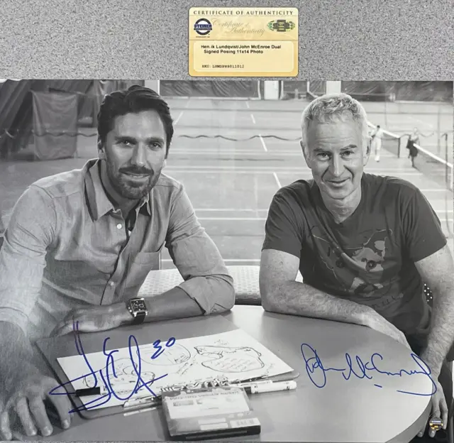 John McEnroe and Henrik Lundqvist Dual Signed Auto Autograph 11x14.  Steiner COA
