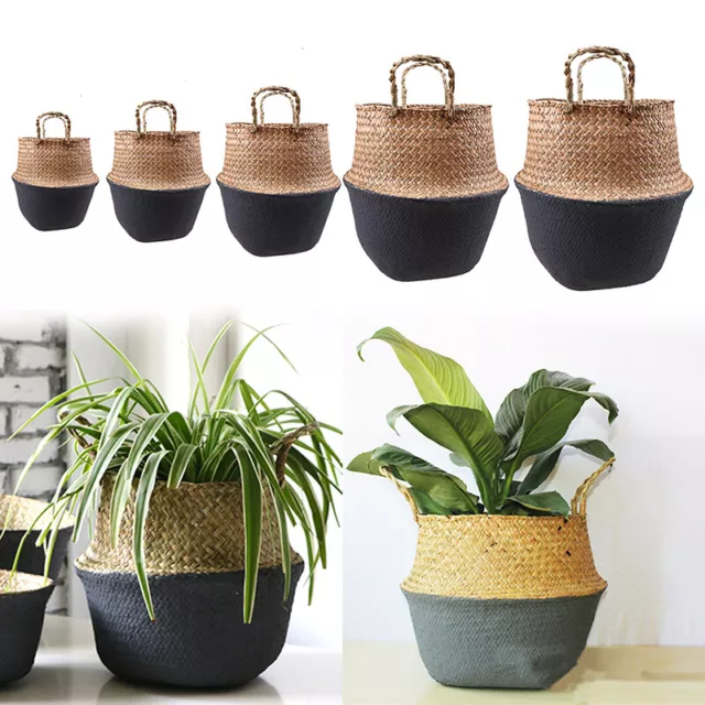 Seagrass Basket Belly Flower Plant Woven Storage Wicker Pot Home Laundry Decor