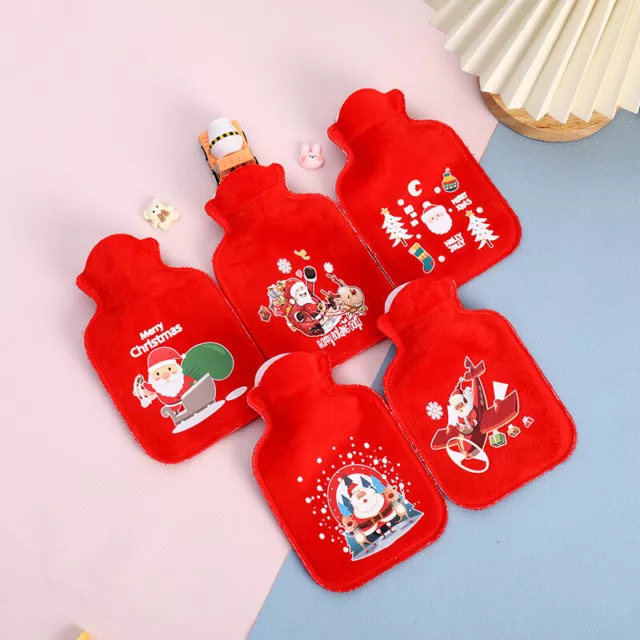 Mini Kids Hot Water Bottle Christmas Santa Small Soft Safe Hand Warmer Red ~~