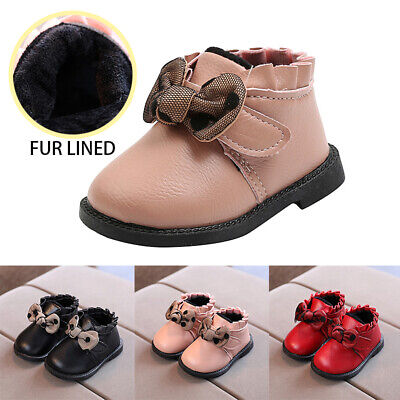 Girls Kids Baby Toddlers Ankle Boots Warm Winter Snow Fur Dress Wedding Shoes UK