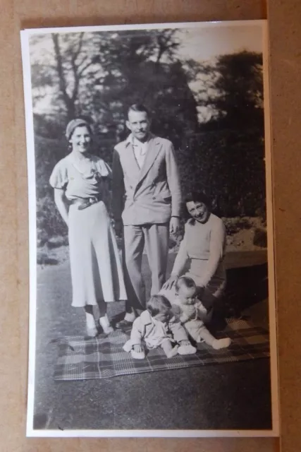 Photograph Social History 1930's Family Group Garden Baby's Tartan rug 1930's