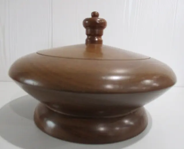 Beautiful Wooden Carved Bowl Dish with Lid Wood Trinket Tobacco Pot Jewellery [n