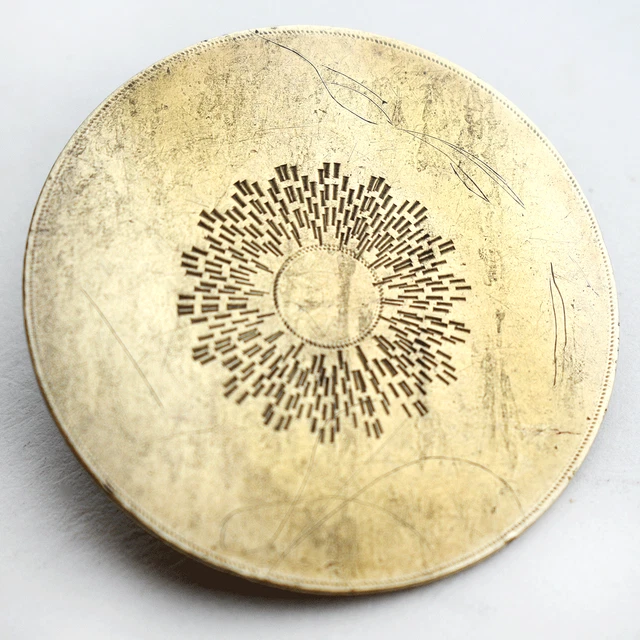 Large Antique Old Colonial Brass Metal Flat Button with Stamped Sun Burst 1-1/4"