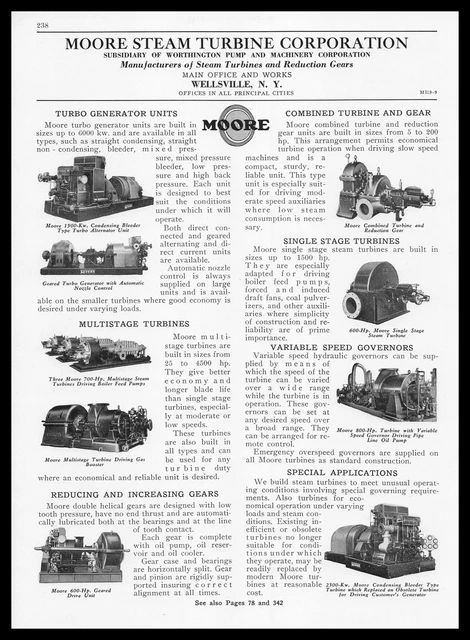 1939 Moore Steam Turbine Corp. Wellsville New York Worthington Pumps Print Ad