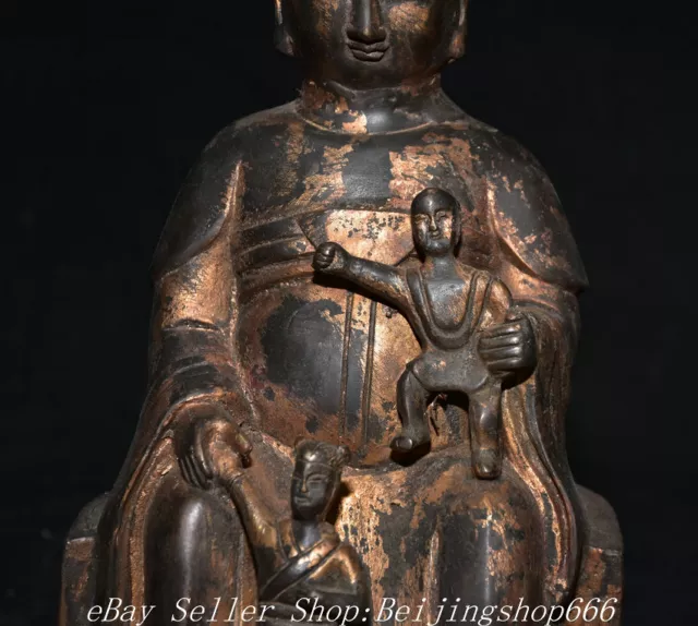 9.2" Old Tibet Tibetan Bronze Gilt Tongzi Kwan-yin Guan Yin Goddess Statue 3