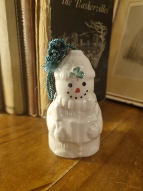 Belleek Ireland Shamrock Christmas Carolling Snowman 2001 Ornament Bell