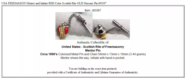 USA FREEMASON Mentor and Initiate RED Color Scottish Rite OLD Masonic Pin i90387 3