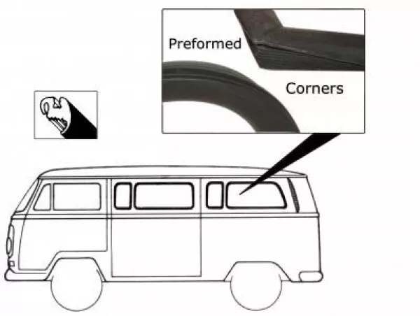 Seitenscheiben Dichtung VW Bus T2 T2a T2b 1968-1979 3/4 Fenster ( Drehfenster)