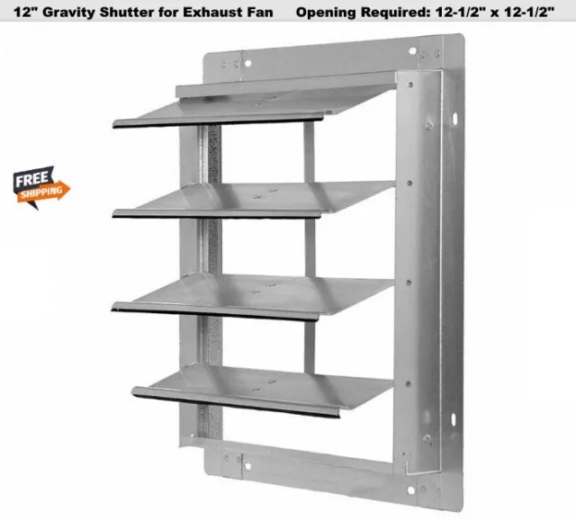 Wall Mount Gravity Shutter for 12" Exhaust Fans Backdraft Damper Aluminum Blades