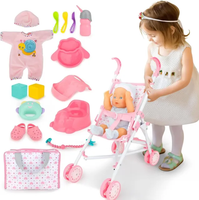 My First Baby Doll Play Set Pretend Play Baby Dolls Children Dolly Pram Toy Set