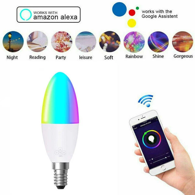 4pz E14 Wifi Smart Lampadina LED Lampada APP Telecomando per Alexa Google Home