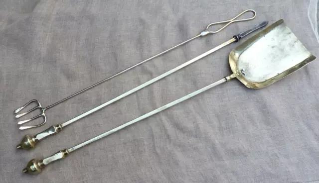 Antique Brass Fireside Companion Tools Long Handle Shovel Poker Toasting Fork