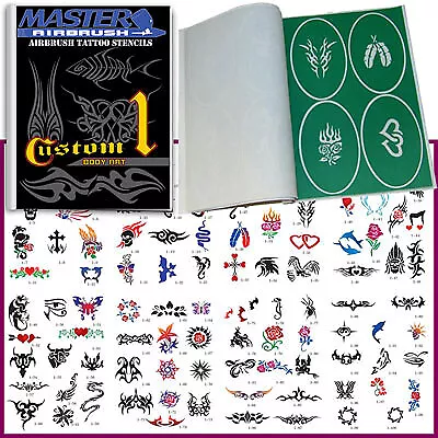 SET 1 BOOK 100 Reusable Airbrush Temporary Tattoo Stencil Art Designs Templates