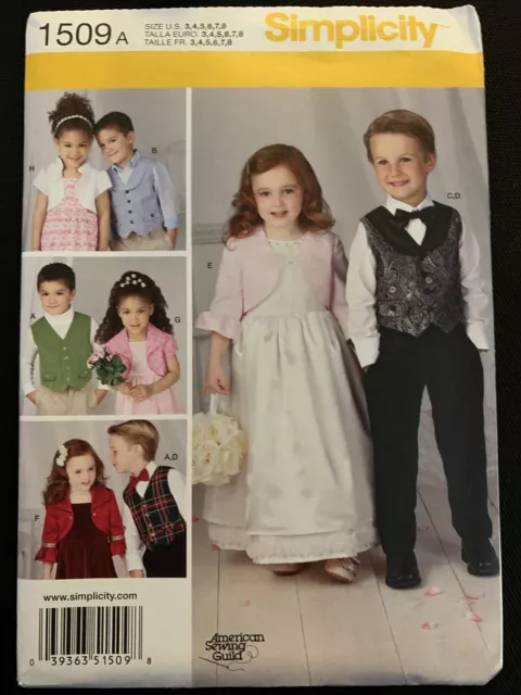 Simplicity Pattern 1509 Childs Vest Bolero & Bow Tie 3-4-5-6-7-8 Uncut