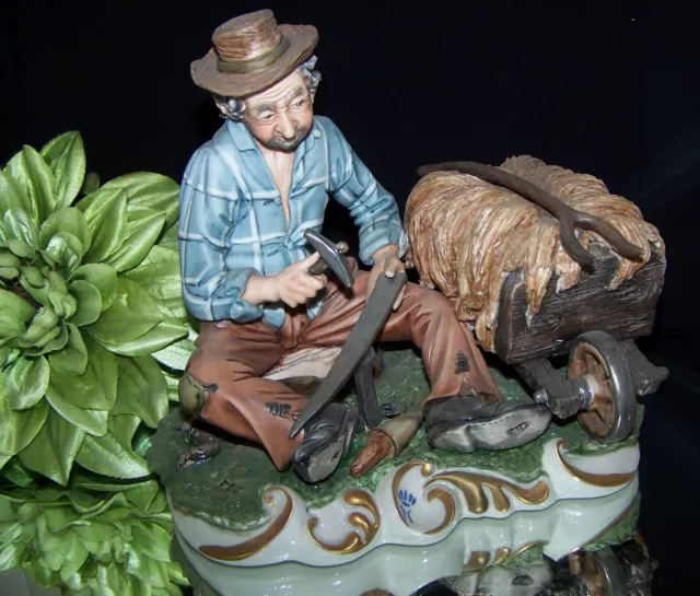 Capodimonte  Porcelain Old Man & Cart