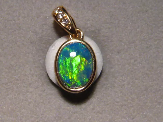 Opal & Diamond  Pendant , Solid 18 k Yellow  gold