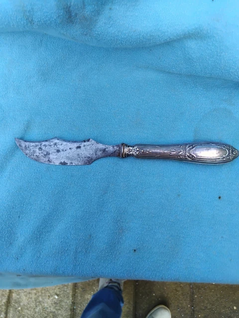 Couteau En Argent Massif 950/1000 – Manche Et Lame – Tête De Minerve – Vintage