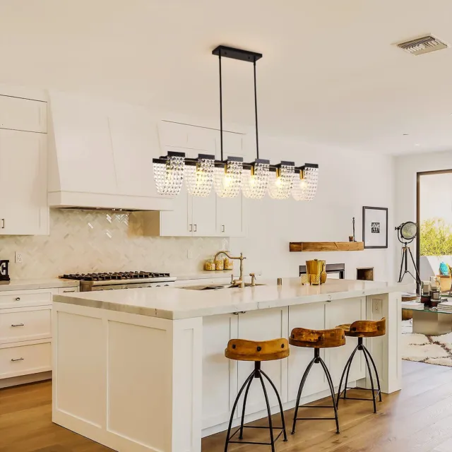 Kitchen Island Hanging Light Dining Room 6-Light Chandelier with Metal&Crystal