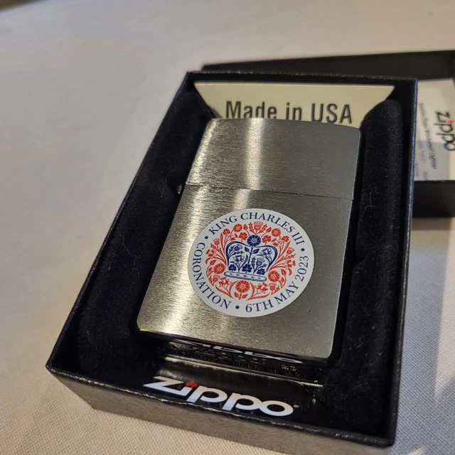 Zippo Windproof Lighter Brushed Chrome King Charles III Coronation 2023 NEW