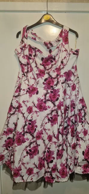 Hearts & Roses Halter-neck Swing Dress Size 24 Pink Rose/blossom Net Trim VGC