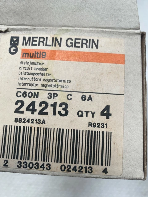 4Pc X Merlin Gerin 24213 Schneider Multi 9 C60N - Modular Circuit Breaker - 3P 4Pc X Merlin Gerin 24213 Schneider Multi 9 C60N - Modular Circuit Breaker - 3P