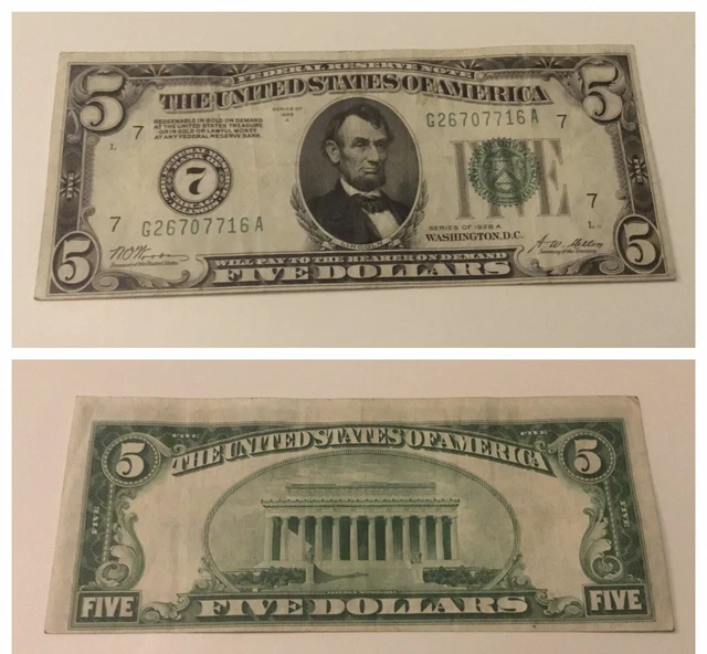 Vintage 1928-A Numerical $5 Five Dollar Federal Reserve Note Chicago G Big 7 Frn
