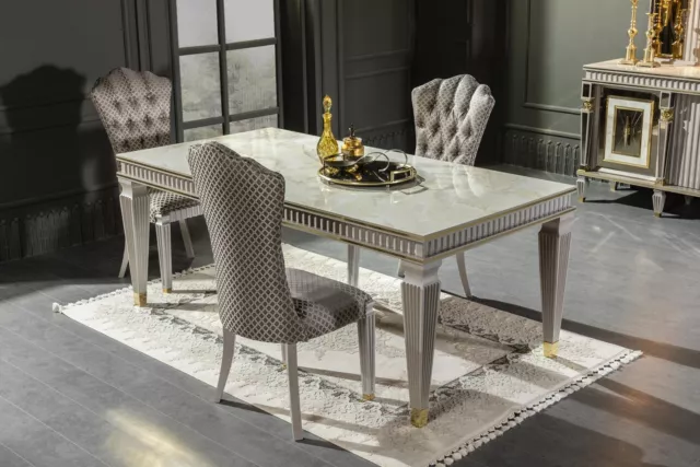 Juego de comedor mesa de comedor blanca metal lujo 4x sillas diseño elegante nuevo 5 piezas