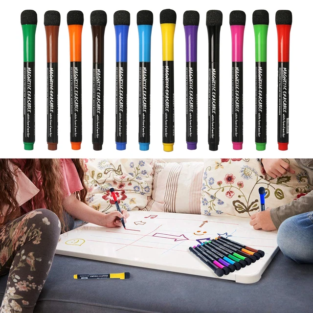 12 COLORS Erase Mirror Markers Erasable Whiteboard Pens Assorted Colors