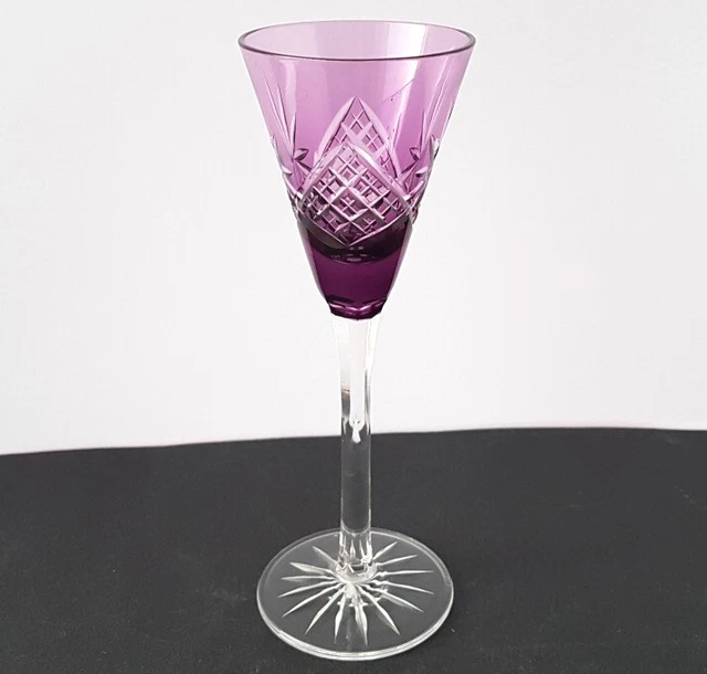 Verre, Verre à Liqueur, Mauve, Ponçage à la Main, Val St Lambert, Um 1900 L728