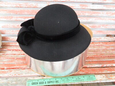 Vintage Nordstrom Black Wool Ladies Hat Made in Italy with Box Wide Brim