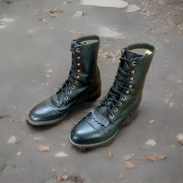 WORN ONCE VINTAGE Justin Laceup Boots Style 506 Black Leather Mens 8D