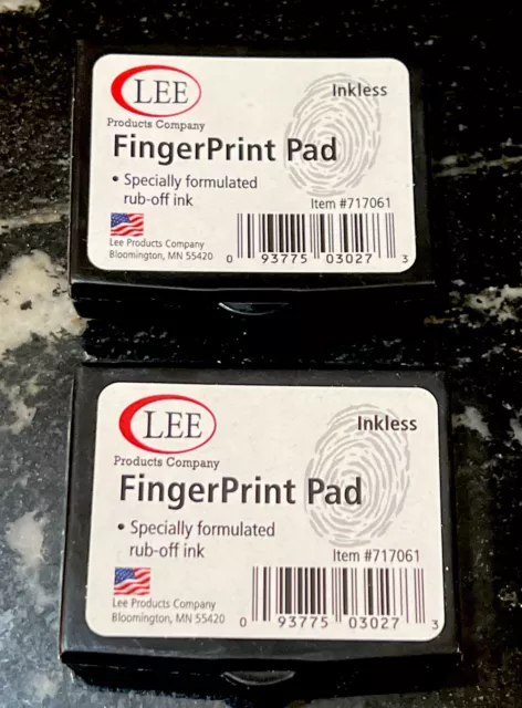 2 Pks New Lee Inkless Fingerprint Pad, 2 1/4"  X  1 3/4"  Black