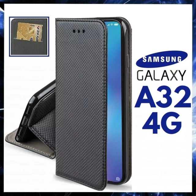 CUSTODIA A PORTAFOGLIO LIBRO per SAMSUNG GALAXY A32 4G COVER FLIP MAGNETICA NERA