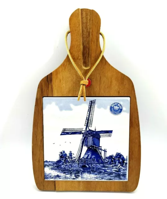 DELFT Blue Holland Hand Painted Trivet  with Classic Tile Insert Windmill
