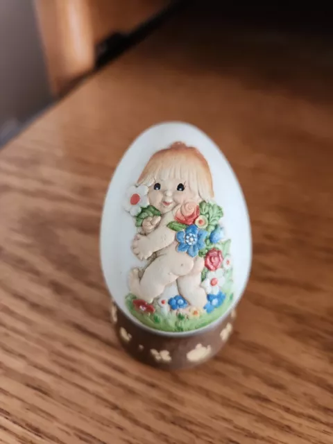 Anri Ferrandiz Egg 1983 "Nature Girl" Easter Carved Wooden Egg w/Stand