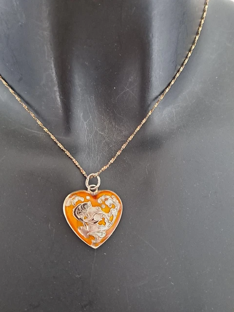Collier Pendentif En Céramique Signé MC - Ravissant Bijou D'artiste Jaune, Orange, Vert